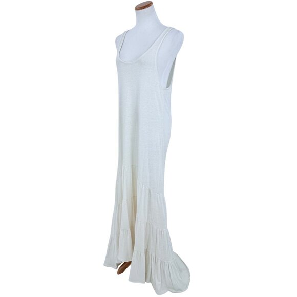 RARE Free People Beach Cream White Casual Boho Tiered Ruffle Hem Maxi Tank Dress - Picture 7 of 15